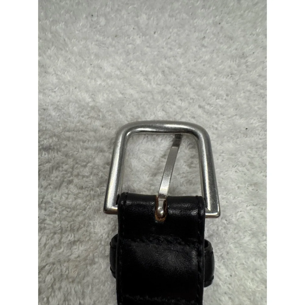 LL Bean Mens Black Full Grain Leather Belt Size 42 Silver Buckle Made in USA
